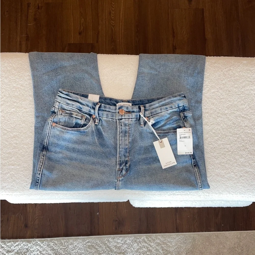 NWT GOOD AMERICAN Womens Super High Rise Good Curve Straight Leg Jeans - Size 14 - Picture 8 of 9